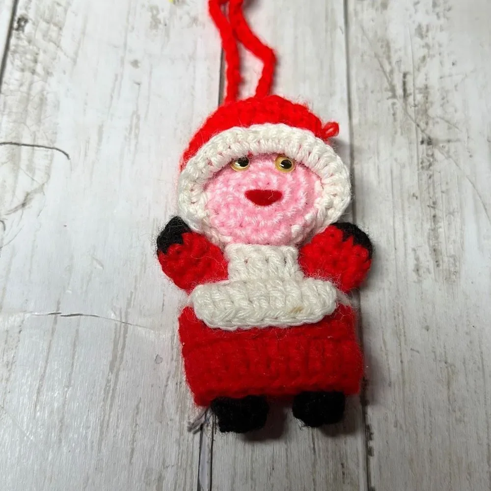 Hand Crafted Crocheted Santa Mrs. Claus‎ and Bear Ornament
